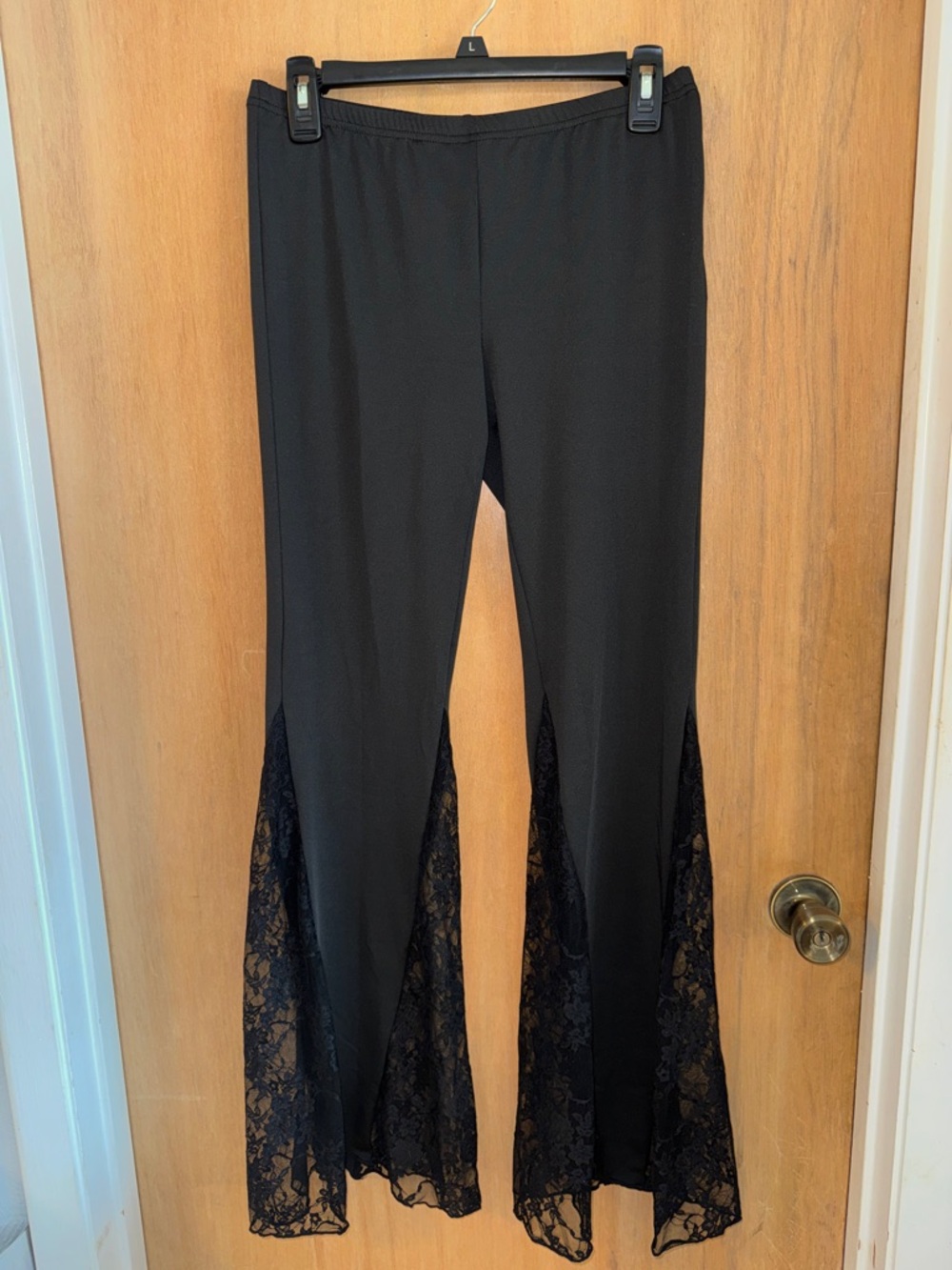 Shein Black Lace-Panel Flared Pants Gothic Whimsical Dark Fairy Medium